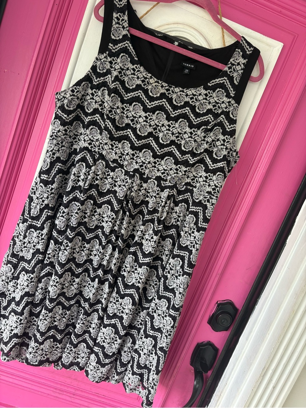 torrid Black & White Lace-Pattern Fit-and-Flare Mini Dress